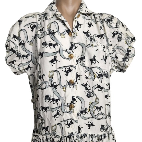 Vintage Patty Woodward Equestrian Horse Print Midi Dress Size Large - Picture 2 of 10